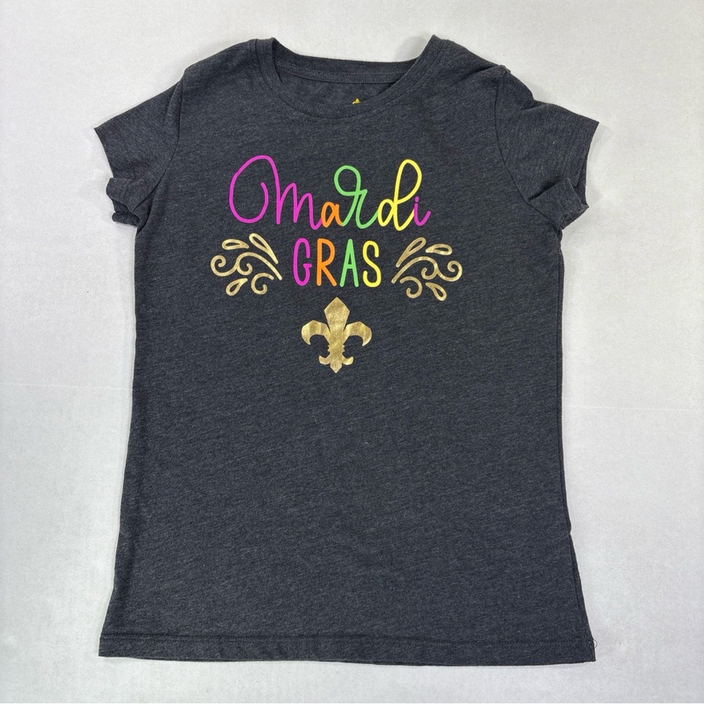 Mardi Gras Girls 10-12 gray cotton blend short sleeves